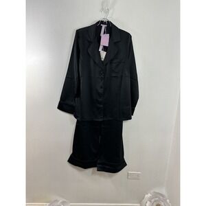 Savage X Fenty Navy Satin Black 2-Piece Pajama Set Rihanna 1X New